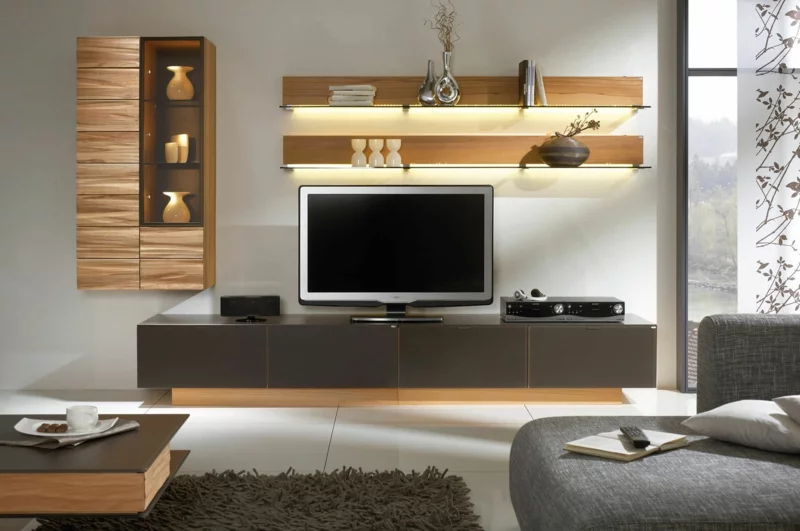 Wohnwand modern Design Wandregal indirekte Beleuchtung Wohnzimmermöbel TV Wände