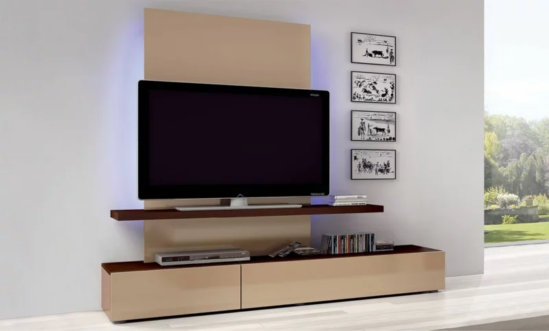 Wohnwand modern Holz Lowboard praktische TV Wände