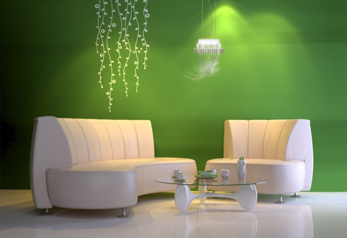beleuchtung moderne einrichtung energie sparen wandfarbe grün pendelleuchte
