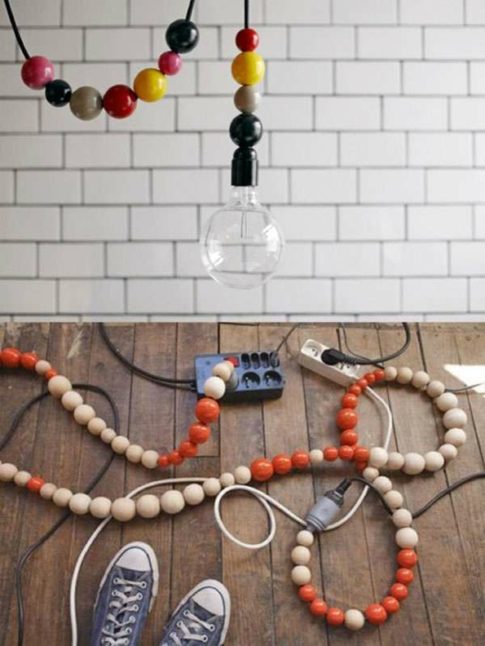 deko ideen kreativ kabel an der wand verstecken perlen