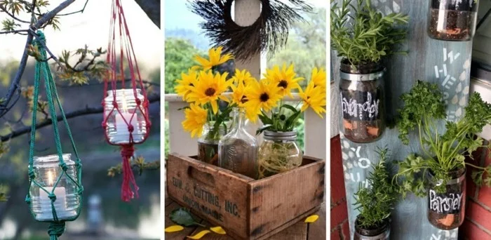 DIY Deko für den Garten - Einmachgläser als Pflanzenbehälter oder als hängende Windlichter