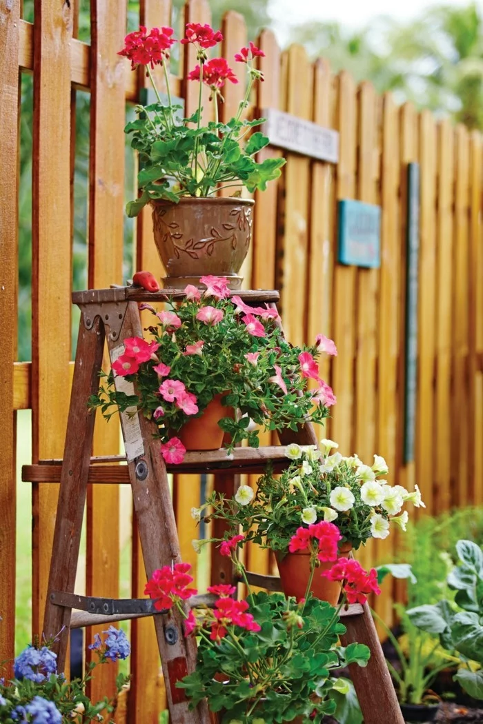 Upcycling Ideen für den Garten und Balkon mit Holzleiter 