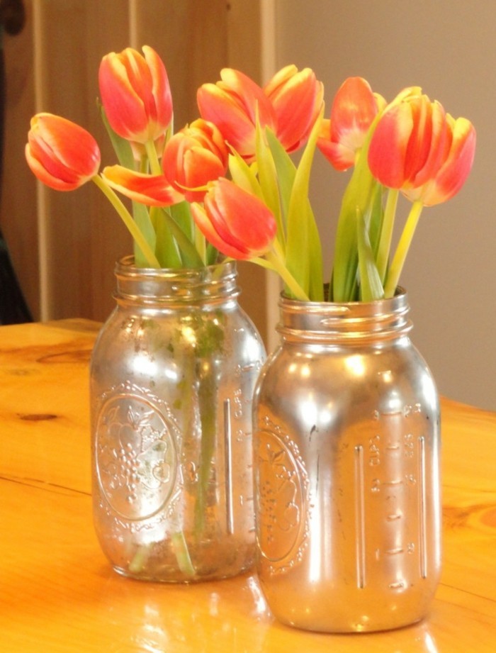 kreativ basteln einmachgläser blumenvase tulpen