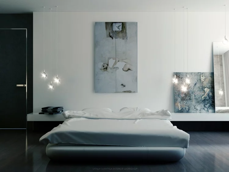 kreative Wandgestaltung Schlafzimmer Ideen Bett moderne Wanddeko