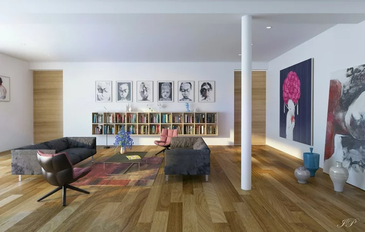 kreative Wandgestaltung Wohnzimmer Ideen Bücherregal