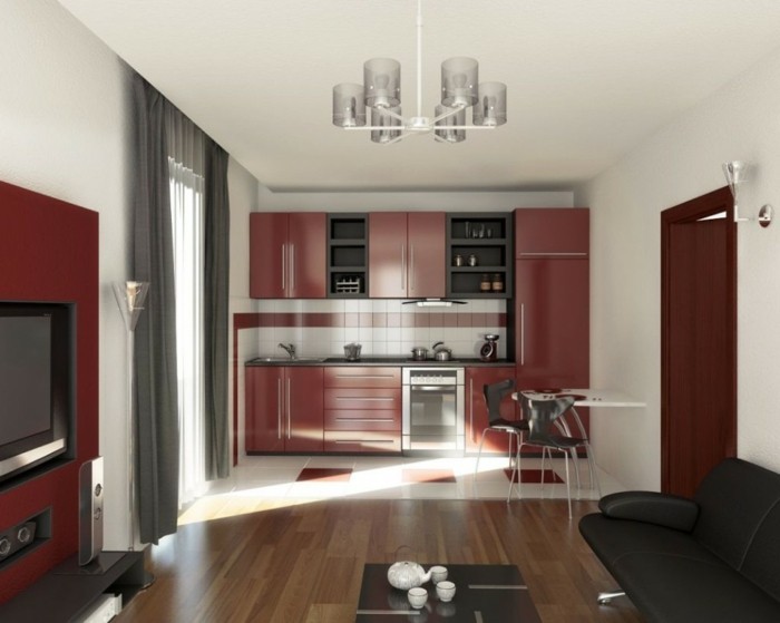 küchenmöbel rote küchenschränke kleie küche graue gardinen
