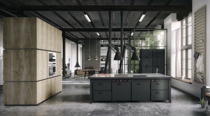 küchenschränke kaufen industrielle küche kücheninsel bodenbelag betonoptik