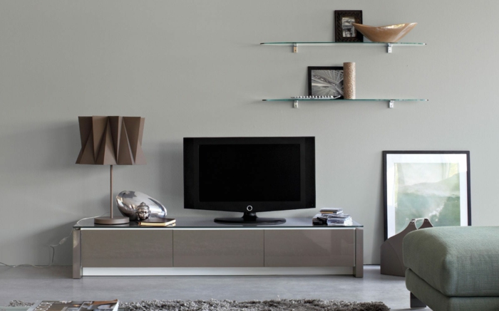 lowboard tv wohnzimmer ideen einrichten einrichtungsbeispiele holzmöbel diy ideen grau