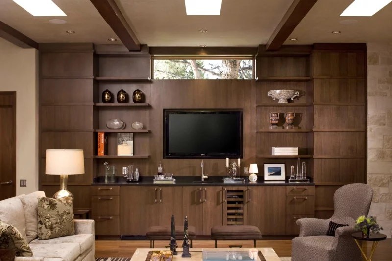 moderne Wohnwand Holz praktische TV Wände