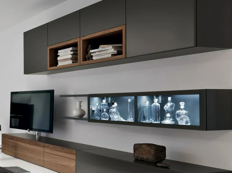 moderne Wohnwand Ideen Regale und Schränke praktische TV Wände