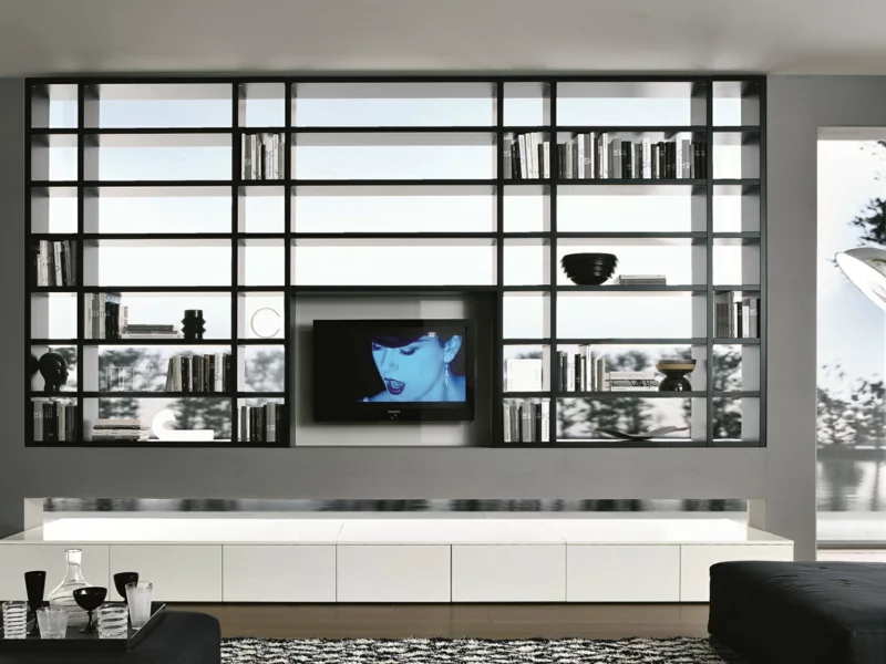moderne Wohnwand Ideen indirekte Beleuchtung praktische TV Wände