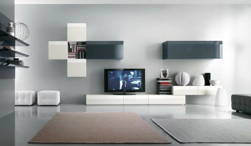 moderne Wohnwand weiß praktische TV Wände