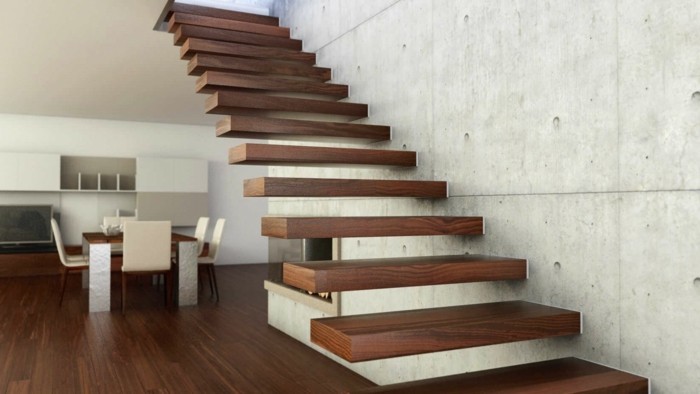 moderne treppen schwebende stufen holz