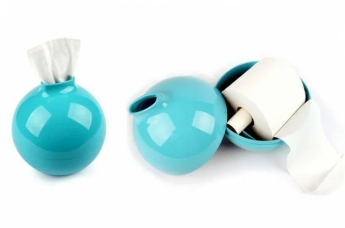 originelle Toilettenpapierhalter rundes Design in Hellblau mit viel Glanz interessante Idee