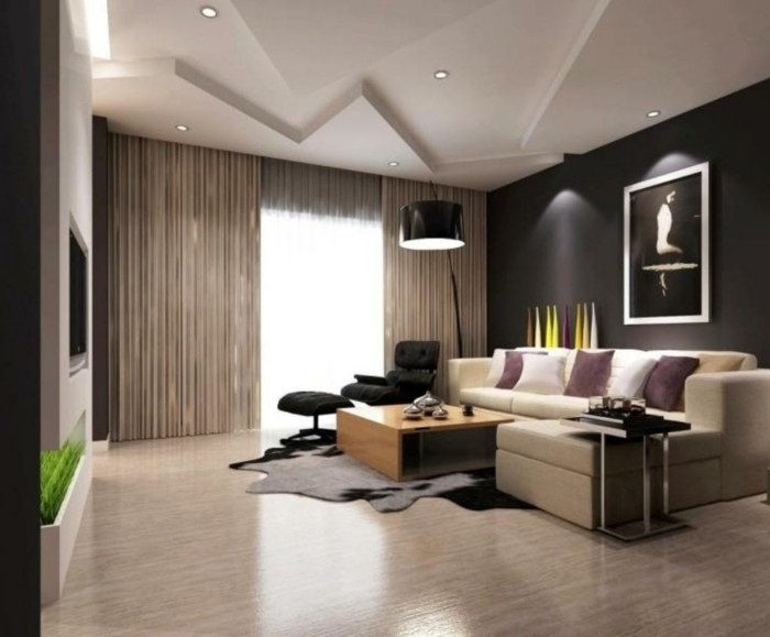 schönes wohnzimmer beiges sofa fellteppich dekoideen