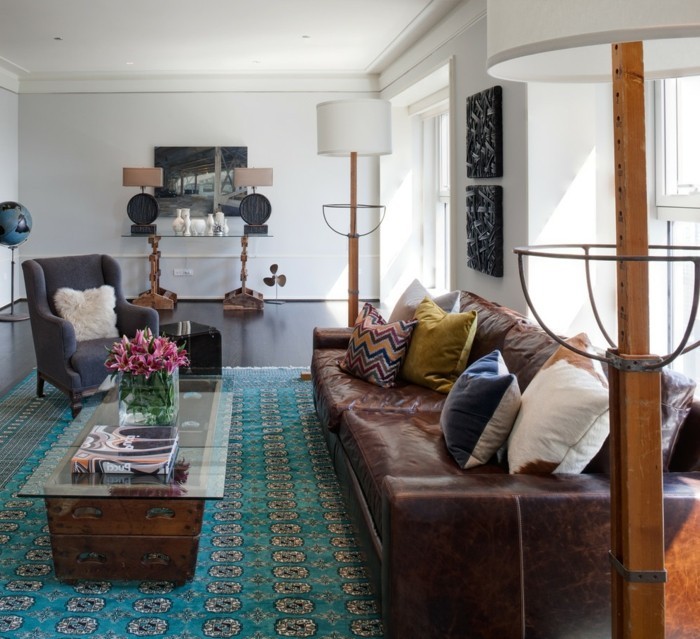 schönes wohnzimmer cooles teppichmuster vintage