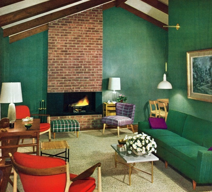 schönes wohnzimmer grünes sofa rote sessel