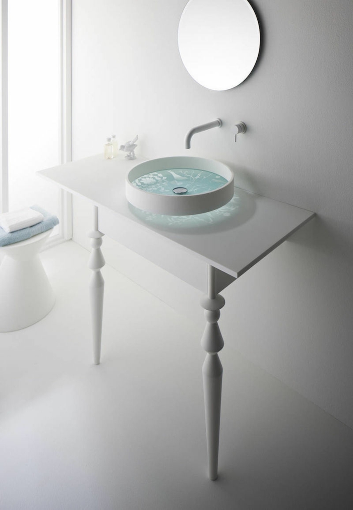 waschbecken design minimalistische badezimmereinrichtung weiß waschtisch wandspiegel