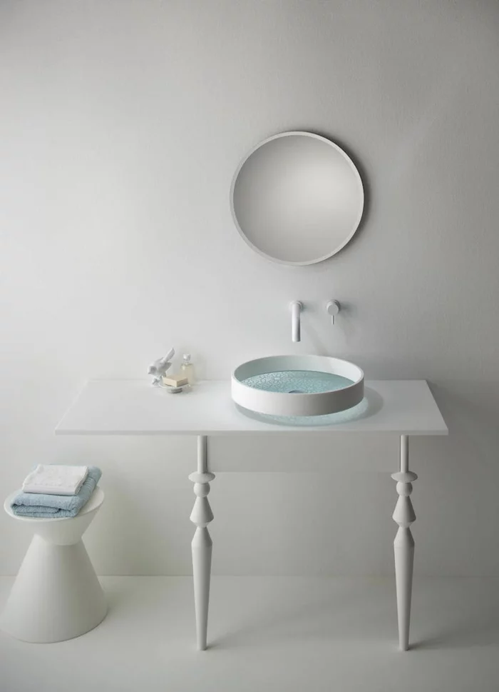waschbecken design rund weiß minimalisitsche badezimmereinrichtung