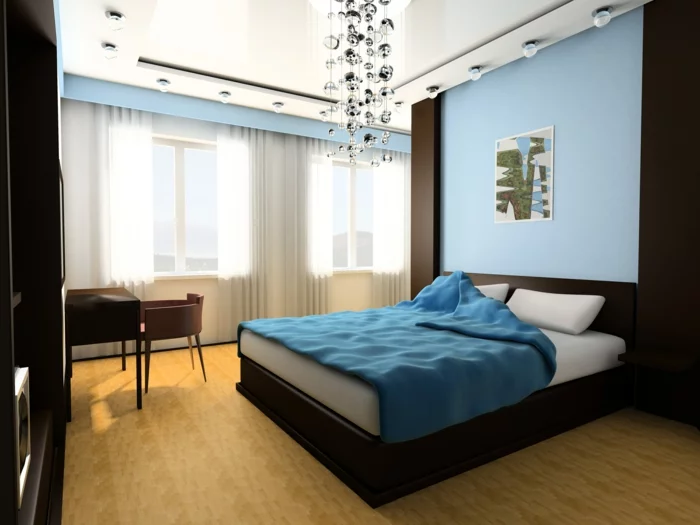 schlafzimmer blau einbauleuchten schöner leuchter 