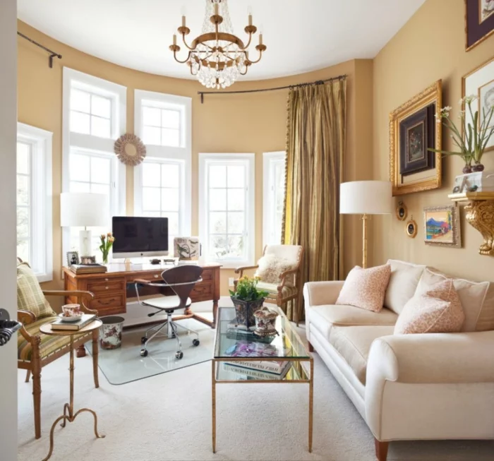 wohnideen wohnzimmer wände beige heller teppich schickes sofa