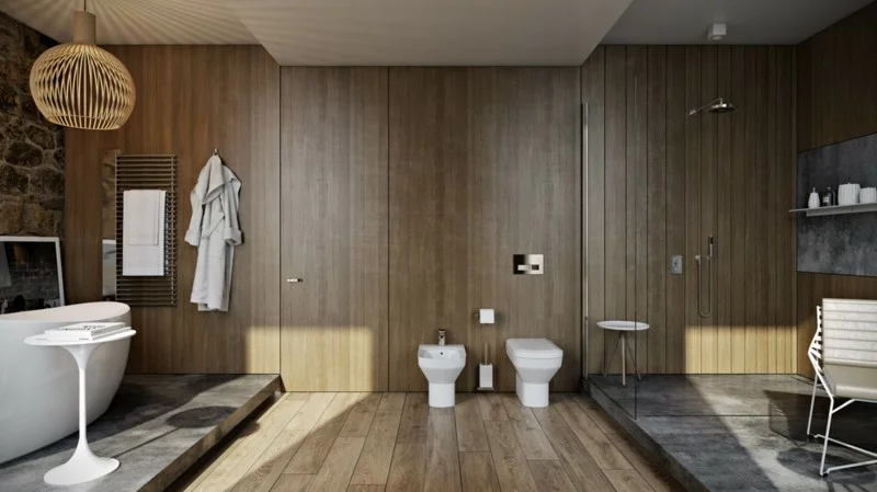 Luxus Badezimmer rustikaler Stil Holz moderne Badeinrichtung