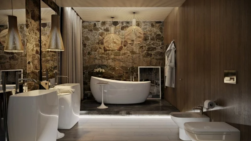 Luxus Badezimmer rustikaler Stil Holz modernes Bad