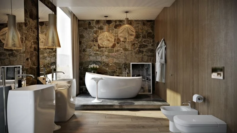 Luxus Badezimmer rustikaler Stil natürliche Materialien moderne Badeinrichtung