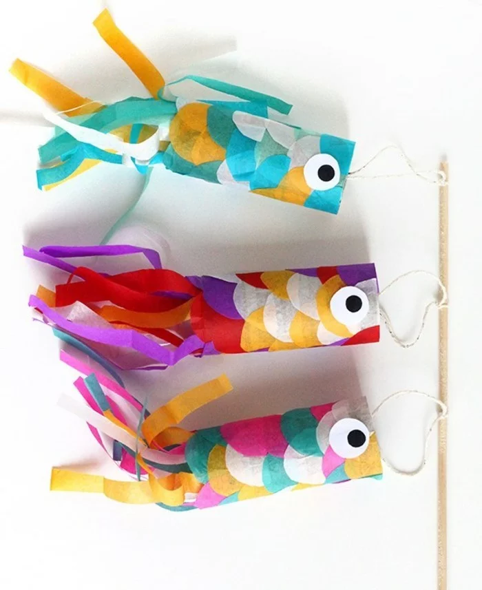 basteln mit klopapierrollen kinderspiel aus papier mit fischen