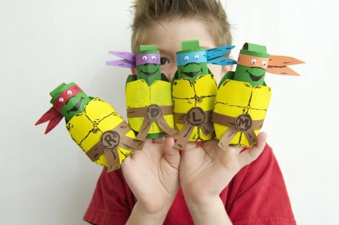basteln mit klopapierrollen vier schildkröten