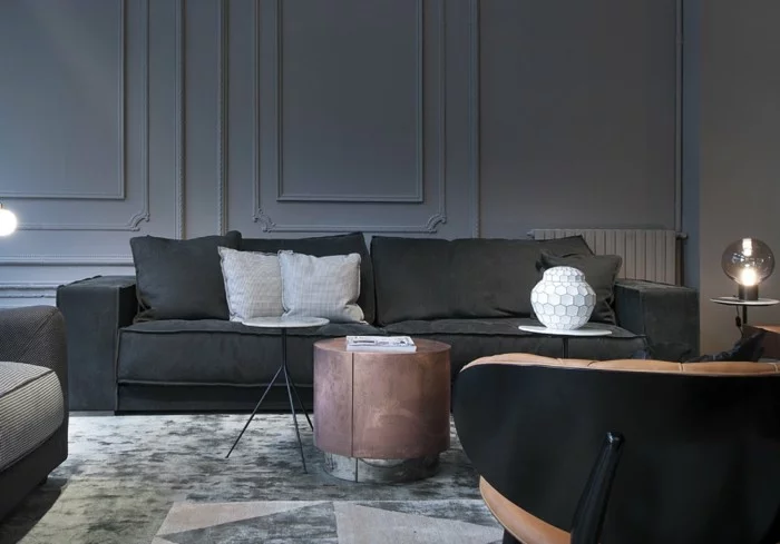 baxter sofa italienische couch budapest soft divano dunkelgrau wohnzimmereinrichtung runder couchtisch