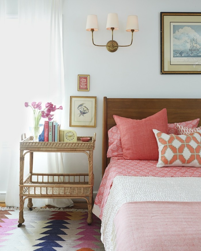 deko ideen schlafzimmer orange akzente farbiger teppich elegant
