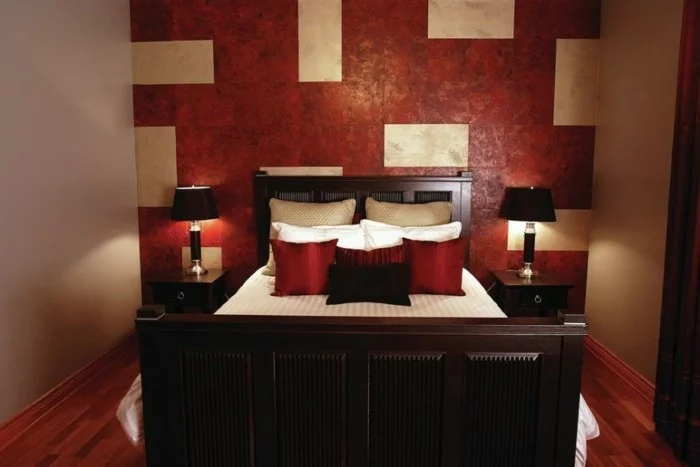 deko ideen schlafzimmer wanddeko rote dekokissen beige wände