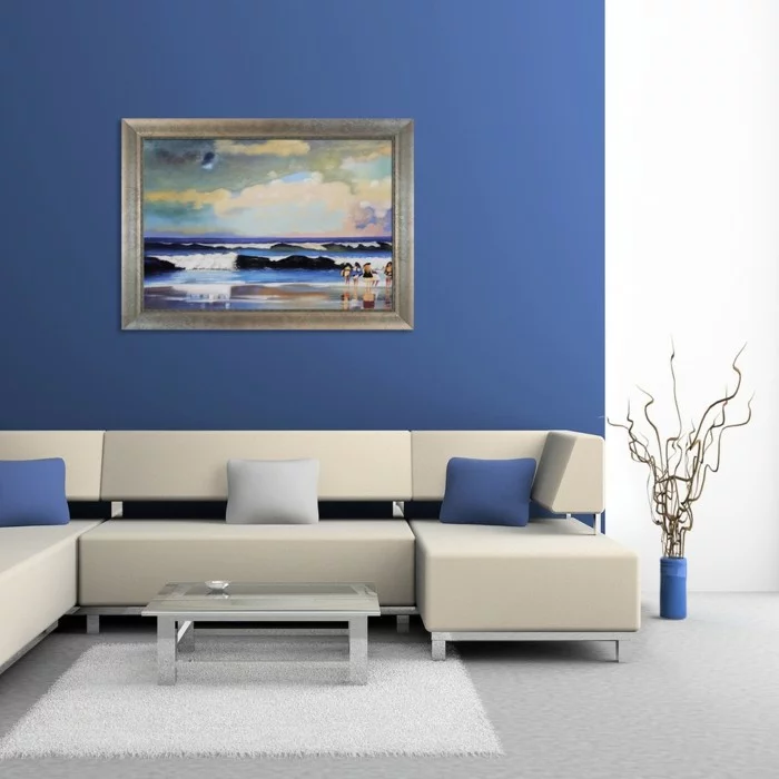 Wohnzimmer Wandbilder - Wandbild mit schöner Aussicht an einer blauen Akzentwand
