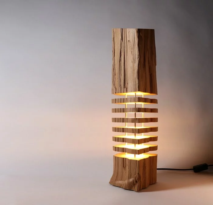 designer lampen brennholz leuchten naturaterialien