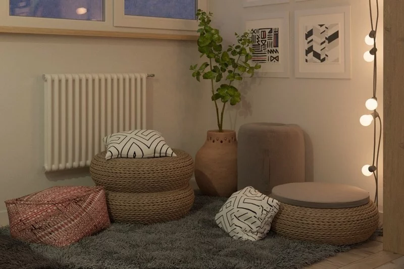 kleine Wohnung einrichten Ideen Sitzkissen Entspannungsecke gestalten