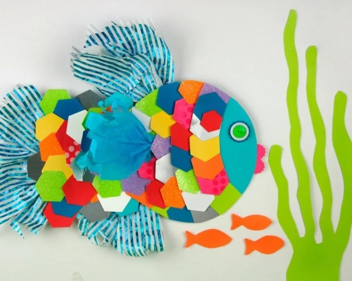 kreativ basteln kinder papier farbig fische meer