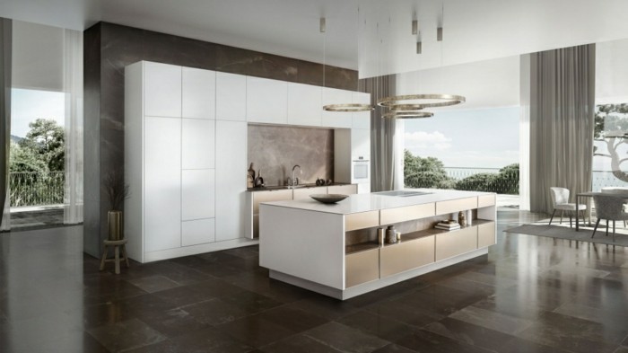 küchenplanung küchen siematic modernes design kücheneinrichtung granitfliesen runde pendelleuchten