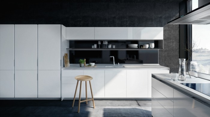 küchendesign modernes küchendesign weiße küchenmöbel betonwände