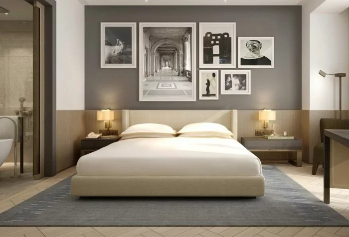lampe schlafzimmer tischleuchten grauer teppich neutrale farben