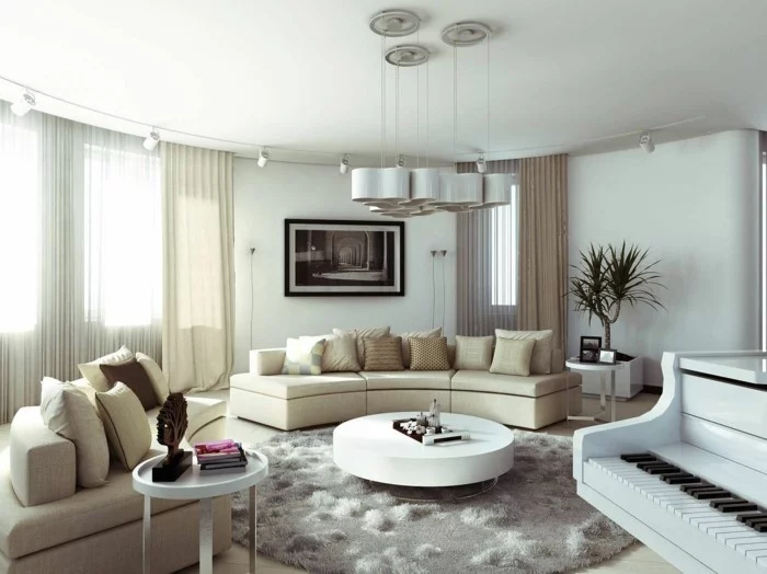 lampen wohnzimmer beige sofas runder couchtisch weiß