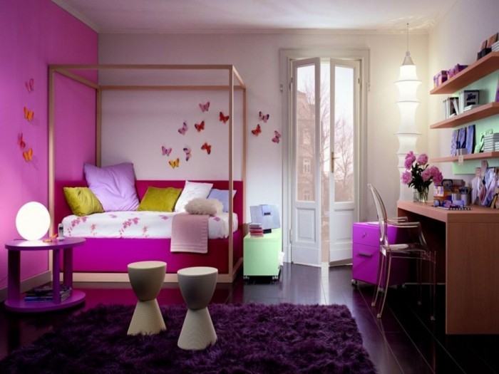 lila teppich wohnideen kinderzimmer rosa wände mädchenzimmer