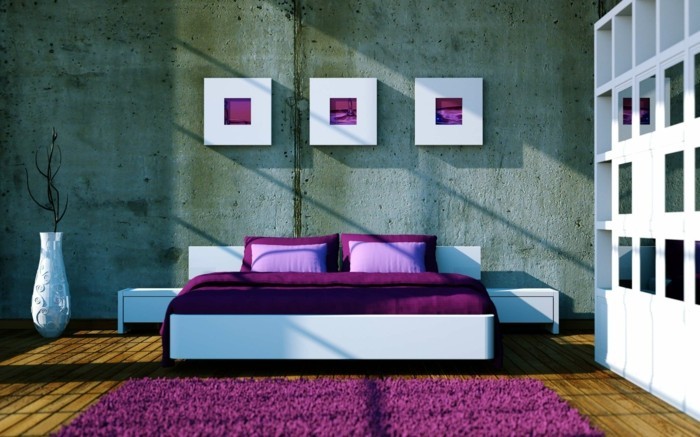 lila teppich wohnideen schlafzimmer lila bettwäsche