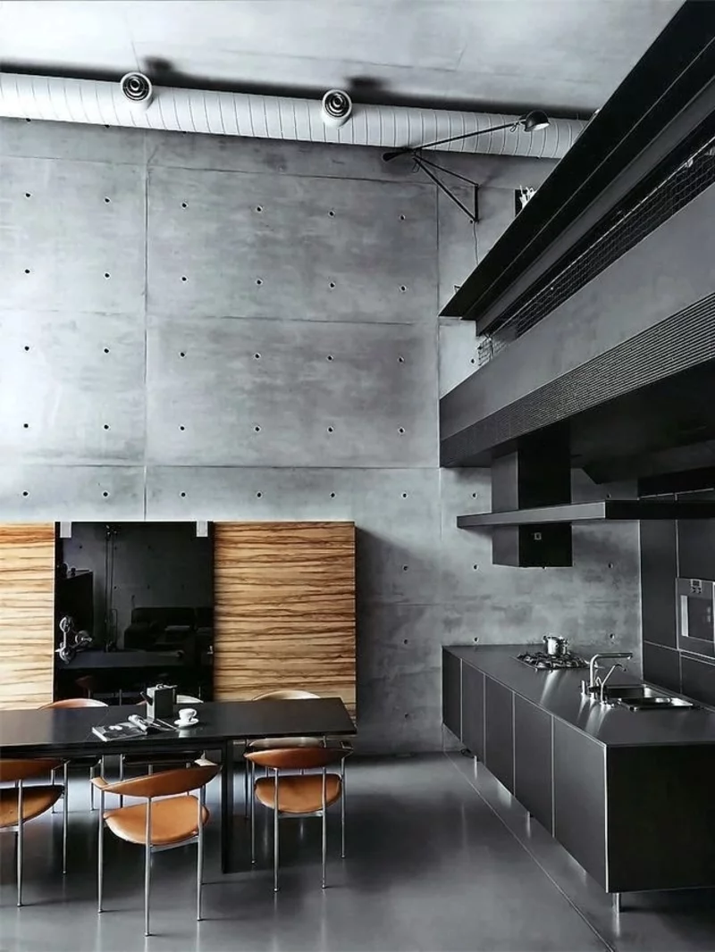 minimalistisches Küchendesign Betonwand Kücheneinrichtungen für Männer