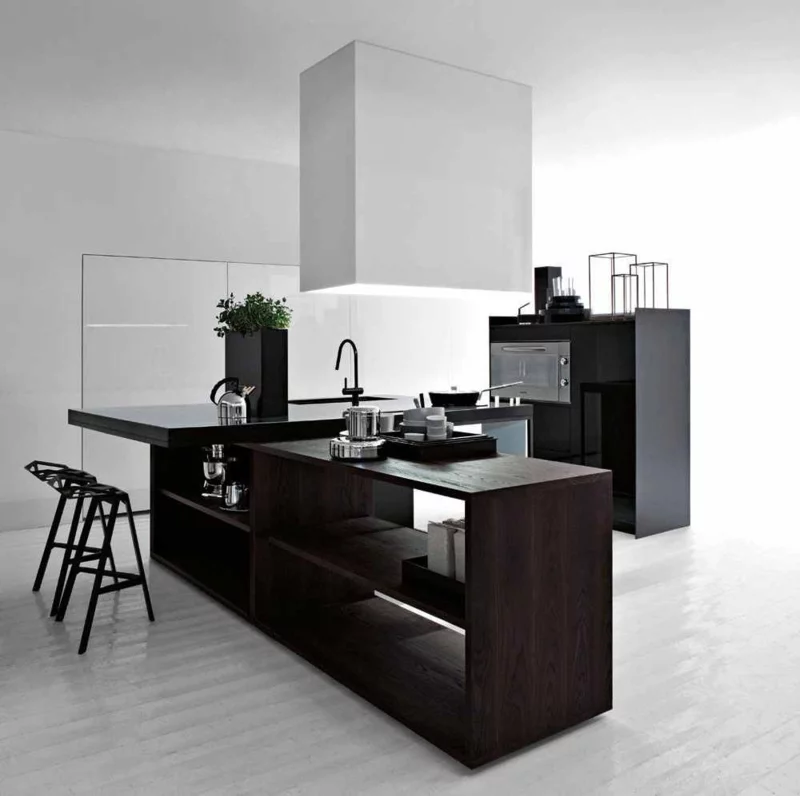 minimalistisches Küchendesign dunkle Holzmöbel Kücheneinrichtung Ideen für Männer