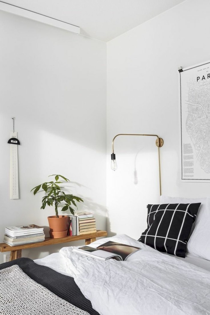 schlafzimmer deko ideen pflanzen coole wandlampe weiße wände