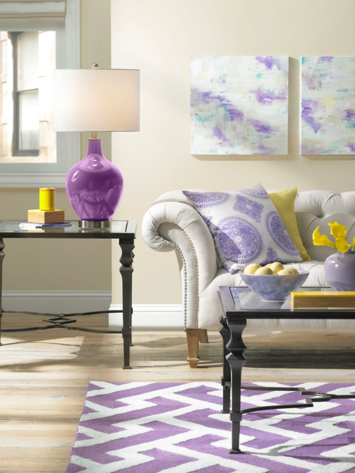 teppich kaufen lila wohnideen wohnzimmer gelbe akzente