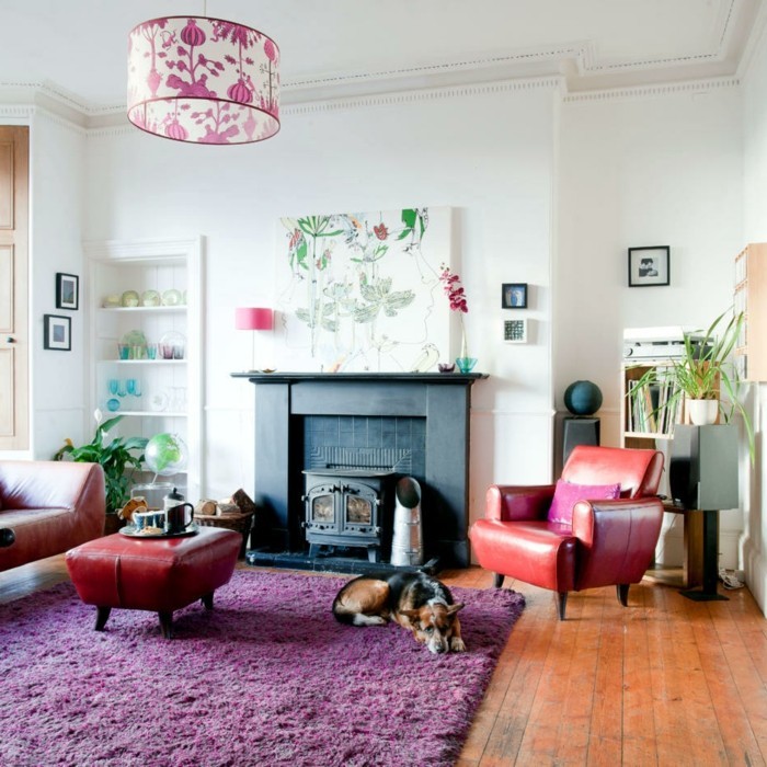 teppich kaufen wohnideen wohnzimmer lila kamin pflanzen