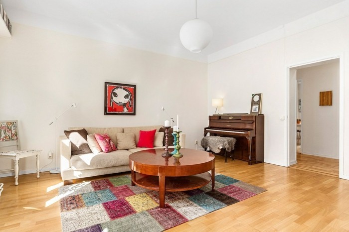 vintage teppich wohnideen wohnzimmer farbig kariert