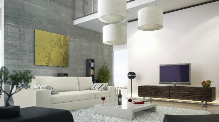 wohneinrichtung ideen wohnzimmer einrichten ideen weißer teppich wanddeko fernseher